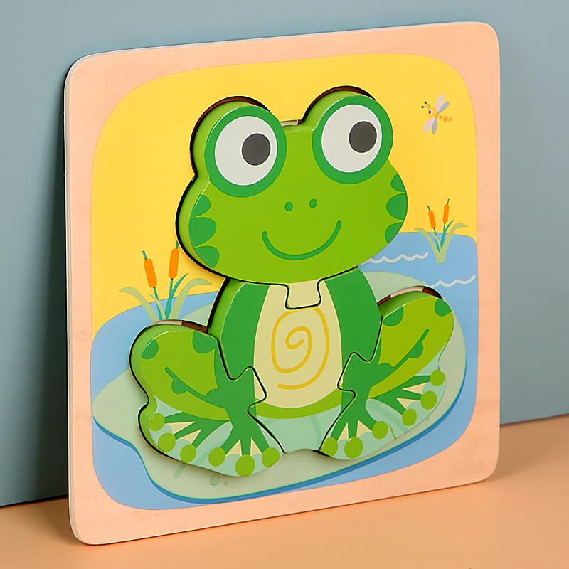 Children's Wooden 3D Animal Puzzle Board for Early Education