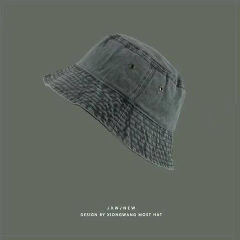 

Fashion Washed Denim Hats Unisex Solid Vintag Summer Y2k Fisherman Cap Hat for Women Men Bucket Panama Hat Sun Protection 56-59cm зелений