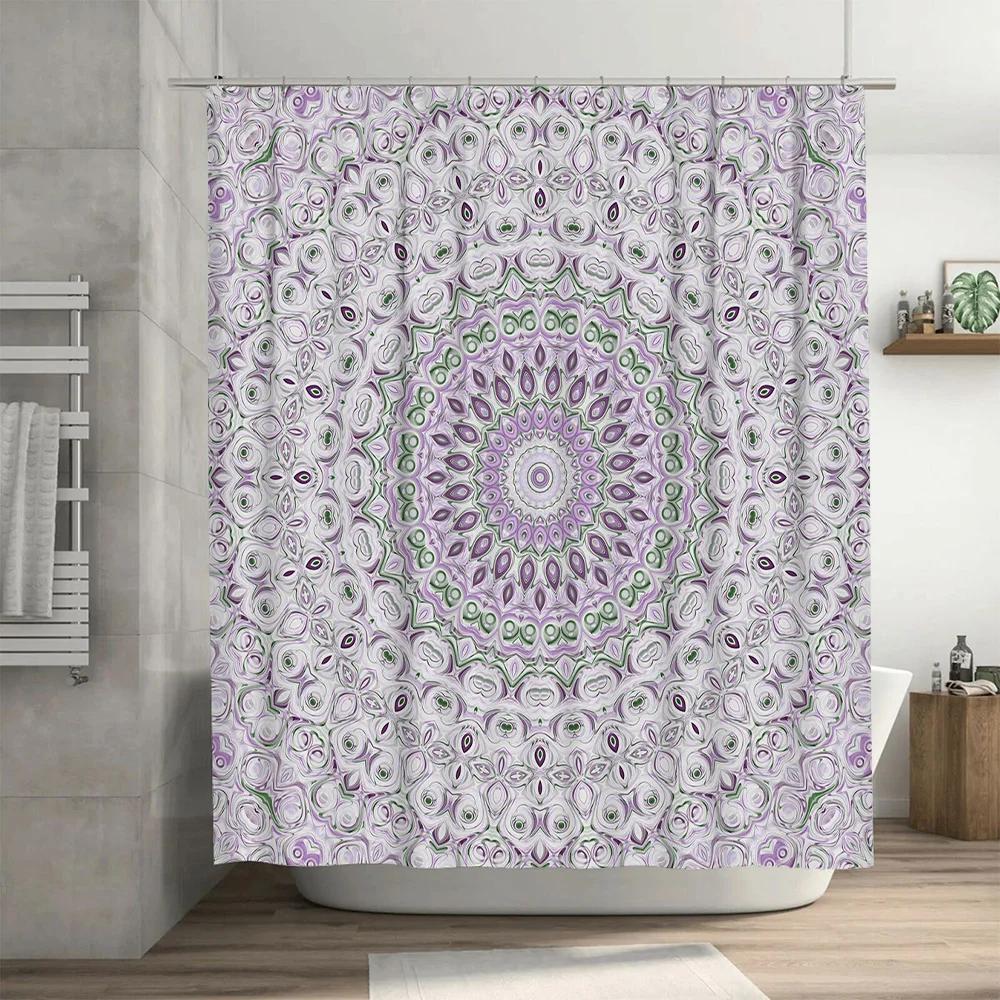 Purple Mandala Shower Curtain: Floral Bathtub Bathroom Decor for Home Waterproof Fabric Bath Linen Sets DIY Room Accessories Gre