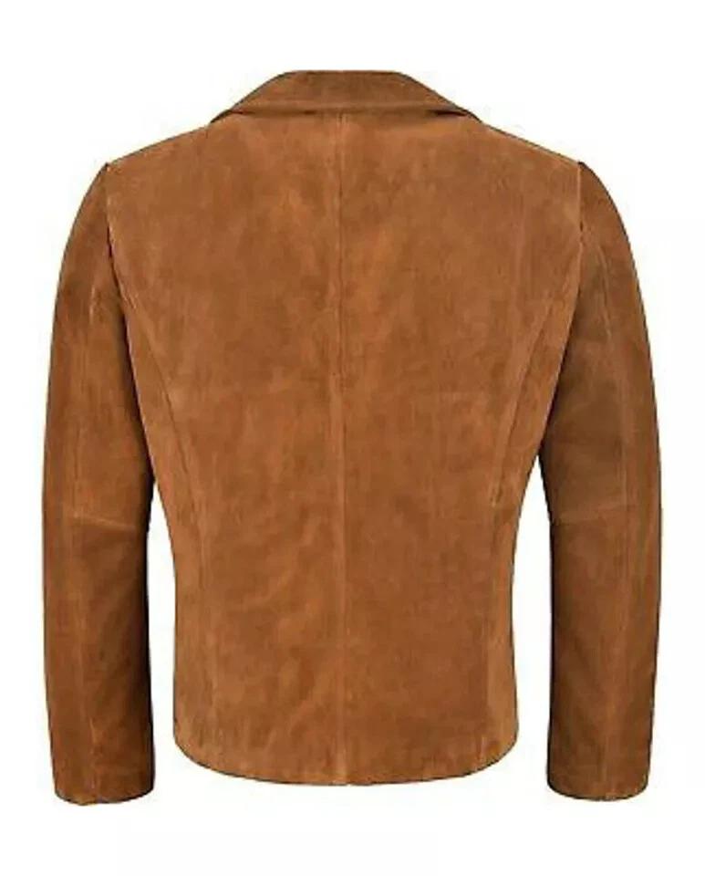 New Men's Formal Party Stylish Real Soft Sheepskin Brown Suede Blazer Handmade