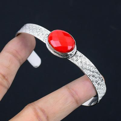 Natural Italian Coral Gemstone Bangle Adjustable 925 Sterling Silver For Girls
