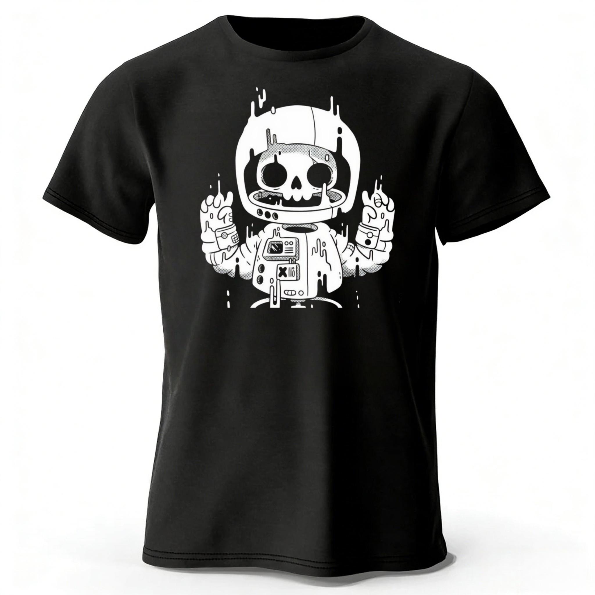 Creative Astronaut Skull Print Pure Cotton Tshirt 2026 New Menwomen Loose Oversized Short Sleeved Tshirt Casual Daily Wear M