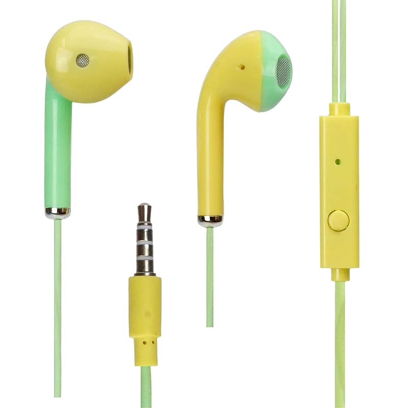 

KOYOKOMA earbud earphones wired Built-in microphone With remote control smartphone music call tablet 2 tone color (green yellow)