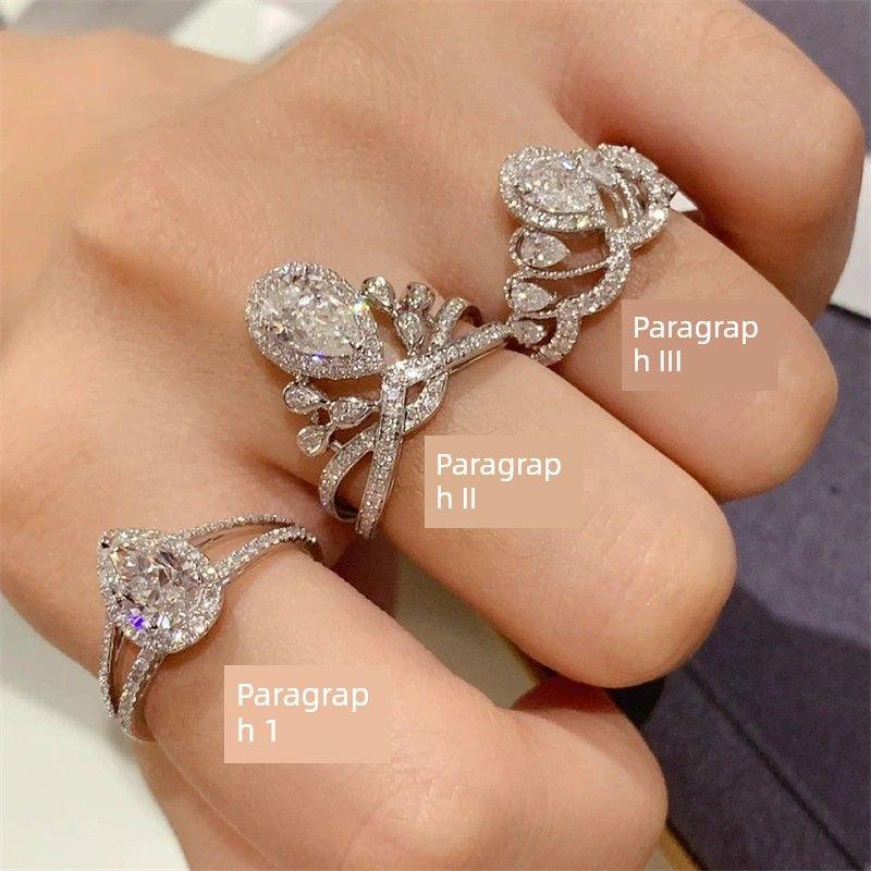 Accessible Luxury Fashion Micro-Inlaid Crown Water Drop Full Rhinestone Zircon Section one Us Size 6