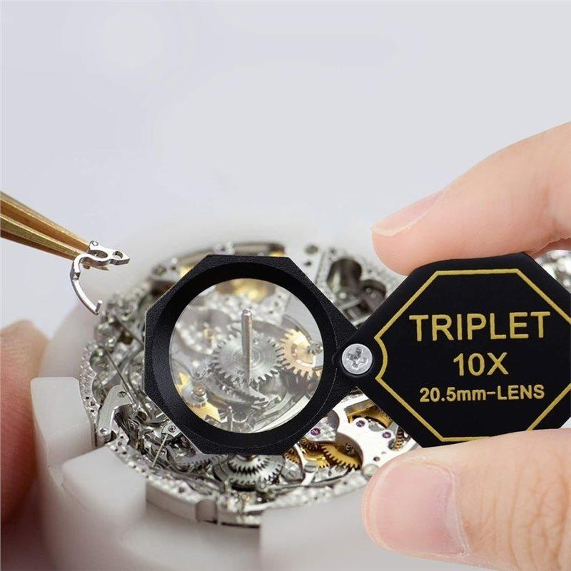 A25F-Jewelry Loupe 10X Magnifier 20.5Mm Triplet Lens Optical Glass Pocket Tool For Gems For Jeweler, Stamp Philatelist