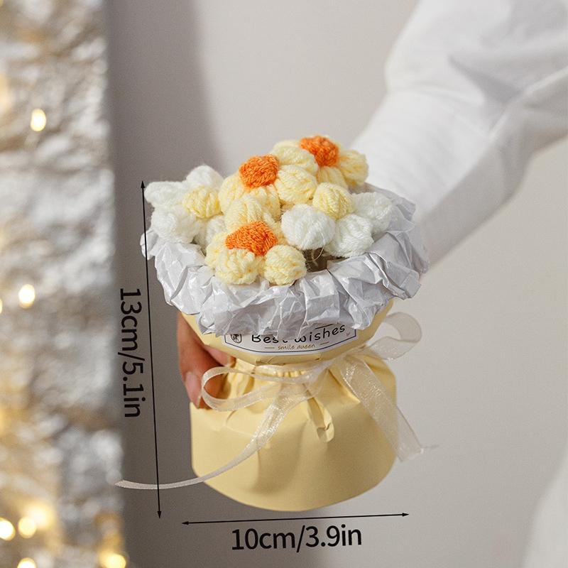 Crochet Puffs Rose Bouquet Finished Product Handmade Artificial Flower Decorations Valentine Mother Day Festival Souvenirs Gifts