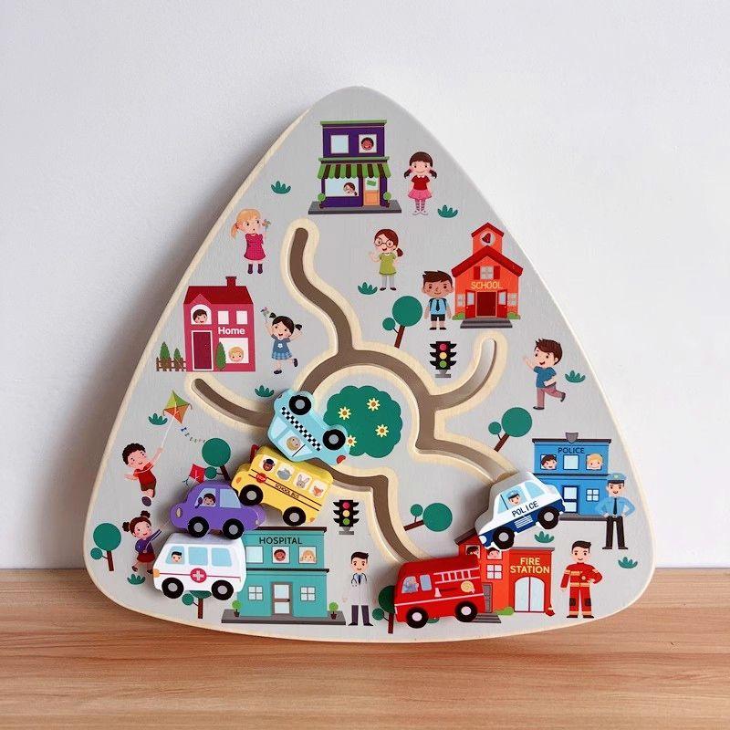 

Montessori Early Education Toys Wooden Track Walking Maze Find Position Matching Game 1-3 Years Old Early Education Puzzle Busy Board Wooden walking maze