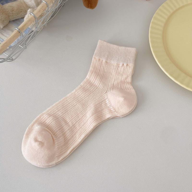 Summer Women's Short Socks with Perforated Mesh, Black and White Solid Color Ballet Style, Breathable Thin Women's Socks