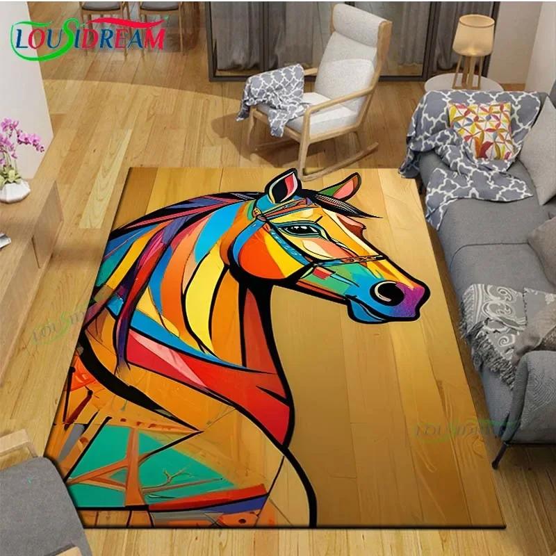 3D Realistic Horse Print Area Rug – Non-Slip Large Carpet for Living Room or Kids Bedroom – Artistic Home Decor Floor Mat