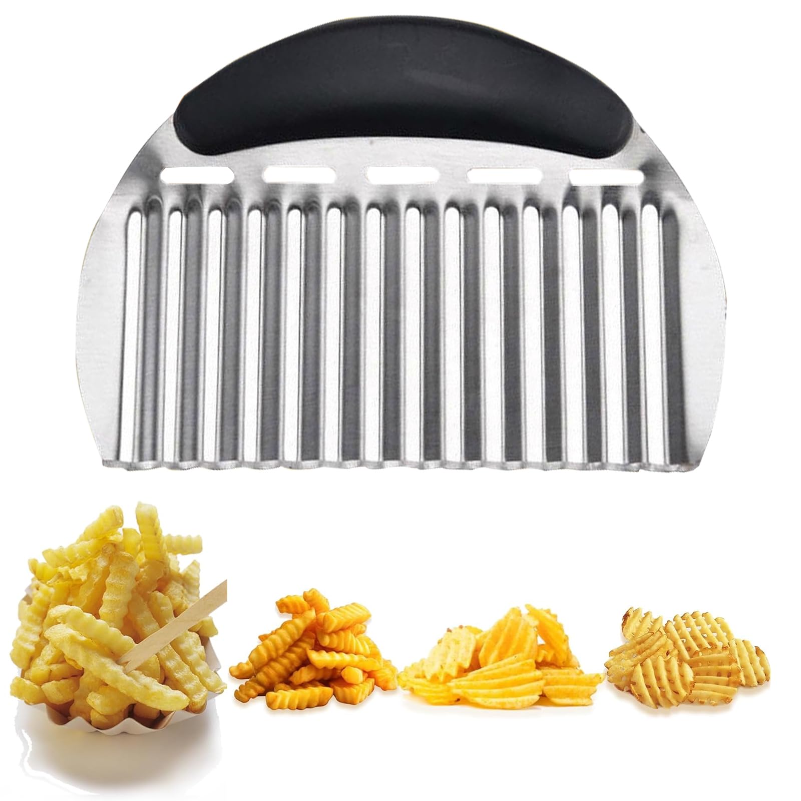 

Doyeemei Гофрированный картофель Картофель Гофрированный Нержавеющая сталь Гофрированный нож для овощей для моркови и Подходит для дома и Коммерческий кухонный инвентарь Резак, чёрный