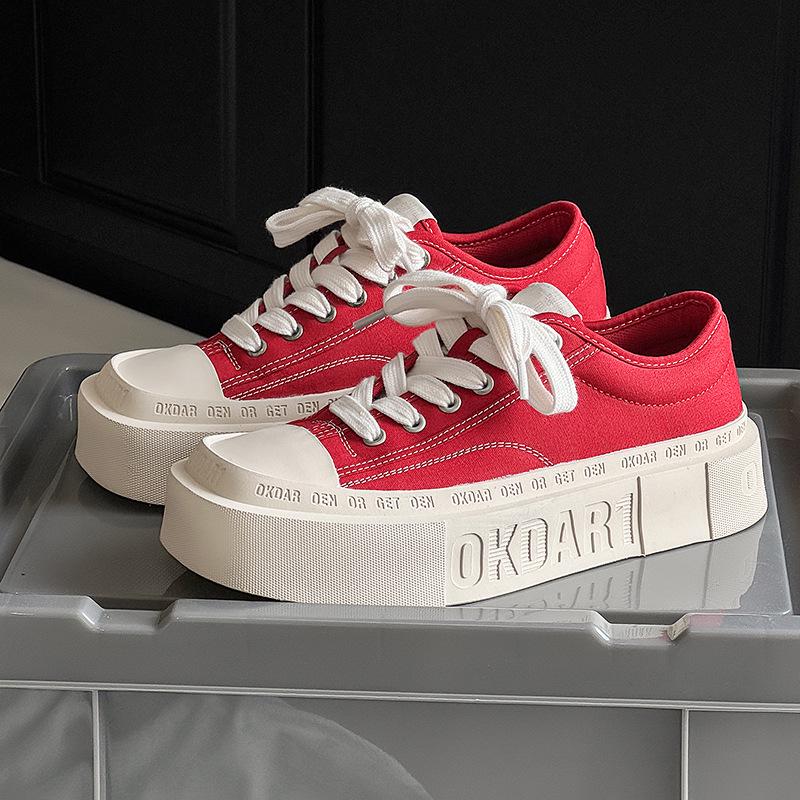 Fan Chengcheng Style: Square Toe Thick Sole Canvas Shoes - Unisex Casual Height-Increasing Sneakers