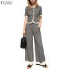Women Short Sleeve Blouse and Pants Casual Two Piece Suit Sets