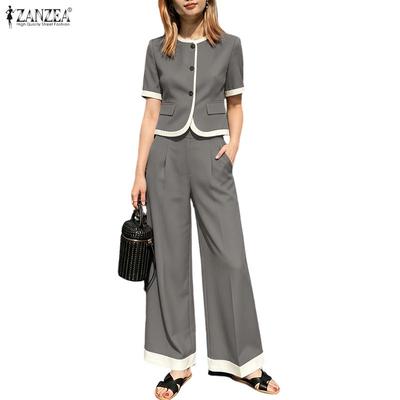 Women Short Sleeve Blouse and Pants Casual Two Piece Suit Sets