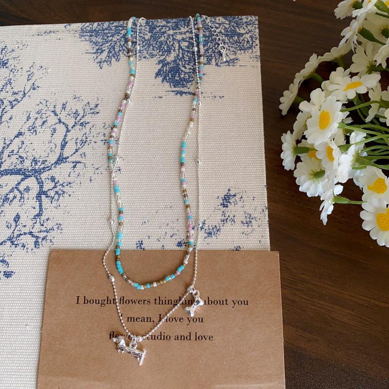 

Glass beads beaded niche double-layer pendant necklace small fresh summer collarbone chain versatile fashion niche jewelry women