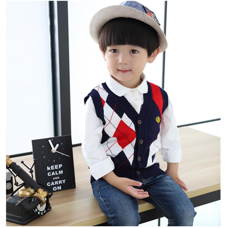 Boys Sweater Vest College Style Baby Boy Sleeveless Cardigan Fashion V-neck Vest Bottoming Knitted Sweater for Child