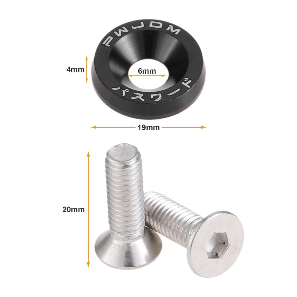 20pcs Fender Washers M6 Bolts License Plate Bumper Washers Screws Decorative Gasket Bolts Black