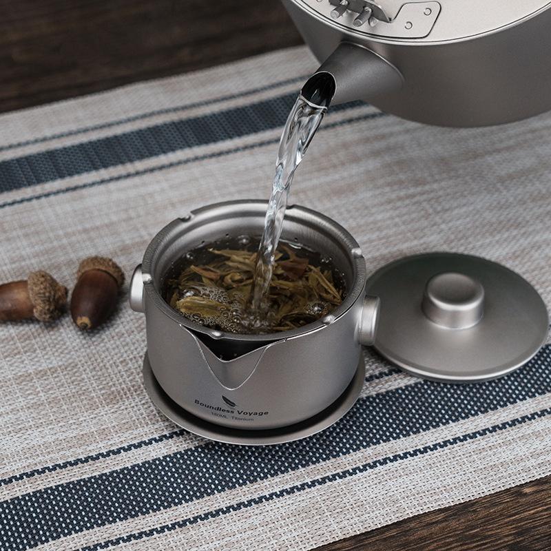180ml Titanium Teapot Quick Cup Outdoor Camping Tableware Tea Maker with Strainer Double-Walled Anti-scalding