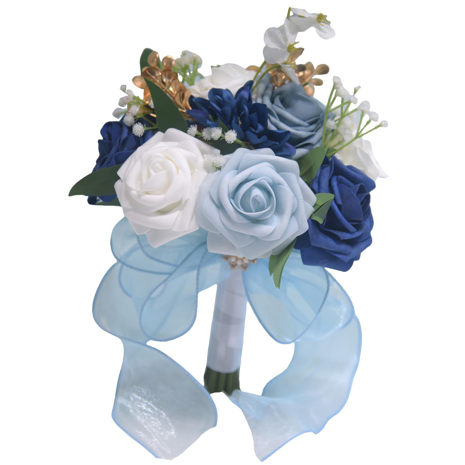 Elegant Bridal Bouquet Artificial Flower Cascading Bride Wedding Bouquet for Event Photography синий