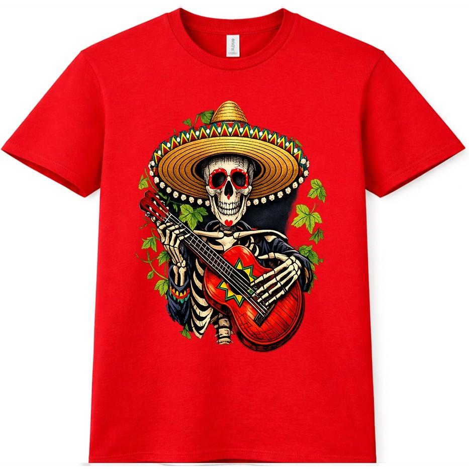 Day Of The Dead T-Shirt Skull Guitar Graphic Tee Mexican Sugar Skull Gift Top S