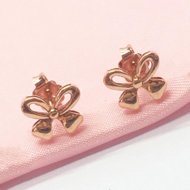 Purple Gold Bow Stud Earrings Women'S Rose Gold Plated Earrings Temperament Fashion Design Earrings