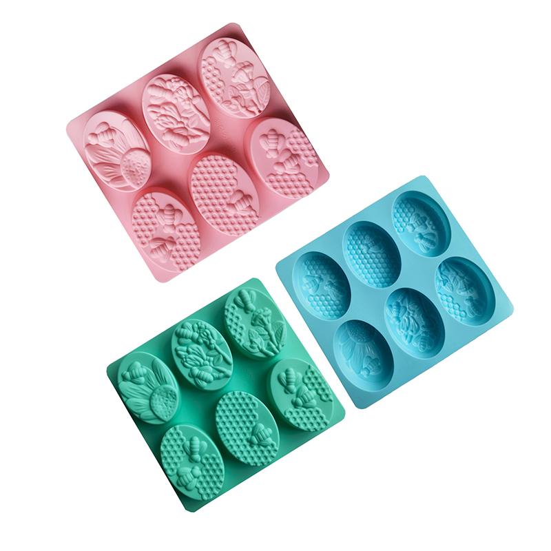 New Silicone Soap Mold Healthy Materials Honey Bee 6 Cavities Handmade Molds Soap Making Oval 3D Forms DIY Craft Soap Mold