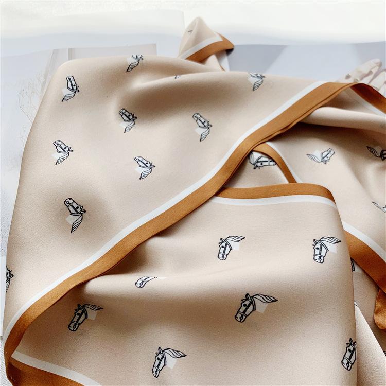 Hangzhou silk mulberry silk scarf cute pony head versatile double-sided silk scarf thin and narrow scarf streamer