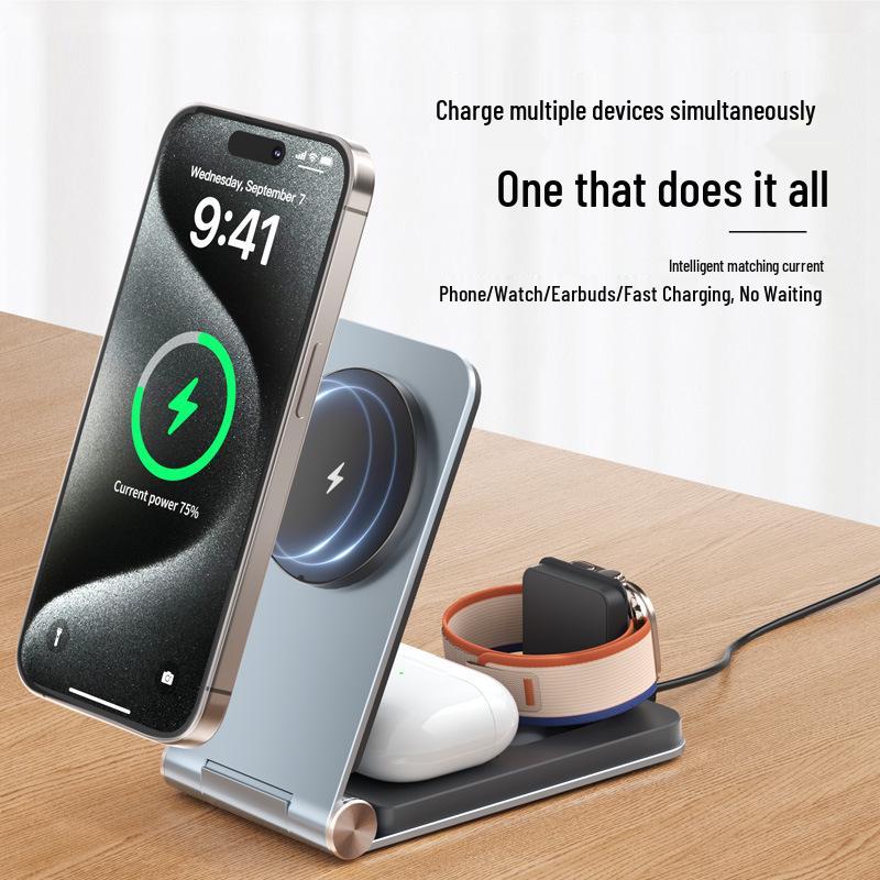 Original Magnetic Wireless Charger: Three-in-One Fast Charging Stand for Phone, Watch, and Earbuds