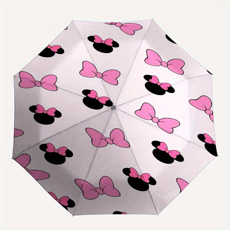 Minnie Mouse,Bow Automatic Folding Umbrella - Simple 8-Rib Design, Bright Cartoon Pattern, Durable Iron Frame, Suitable For Travel, Outdoor,