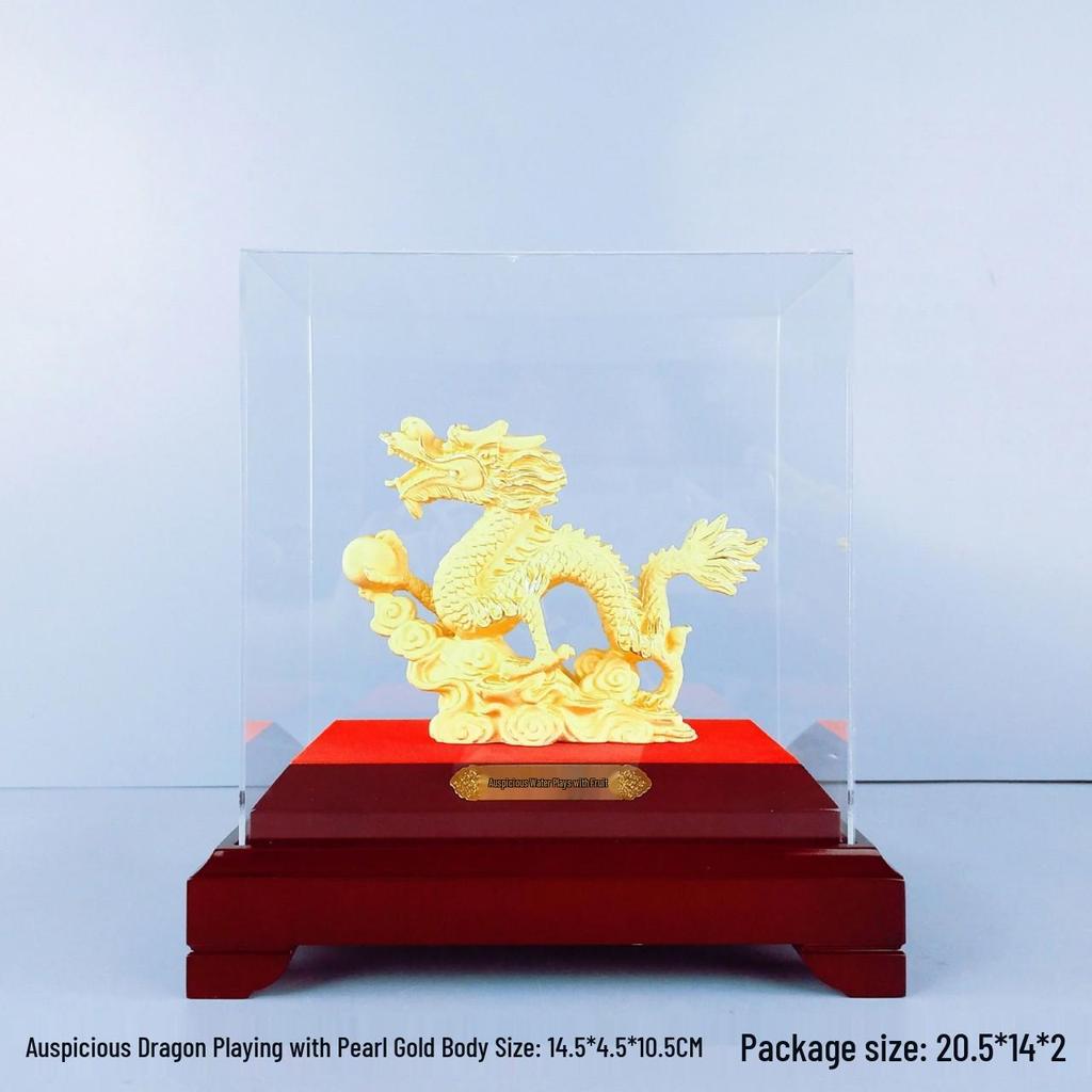 Flocked Gold Dragon Zodiac Ornament for Year of the Dragon - Wealth-Attracting Decoration and Business Gift