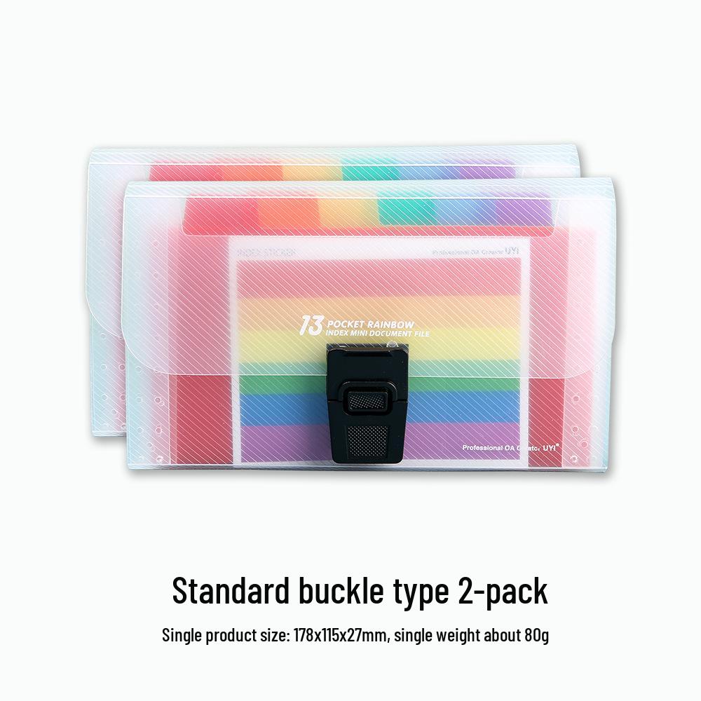 Rainbow 13-Compartment Mini Accordion Folder - A6 Multi-layer Document and Receipt Organizer with Snap Button Closure.