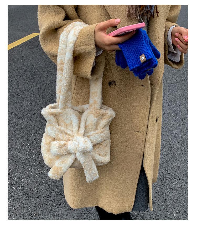 2025 Autumn/Winter Plush Bow Shoulder Bag - Sweet, Versatile, Multi-color Handbag
