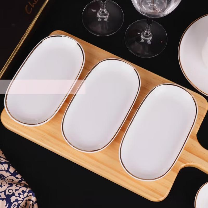 SIFAR Oval Gold Rim Ceramic Napkin Plate