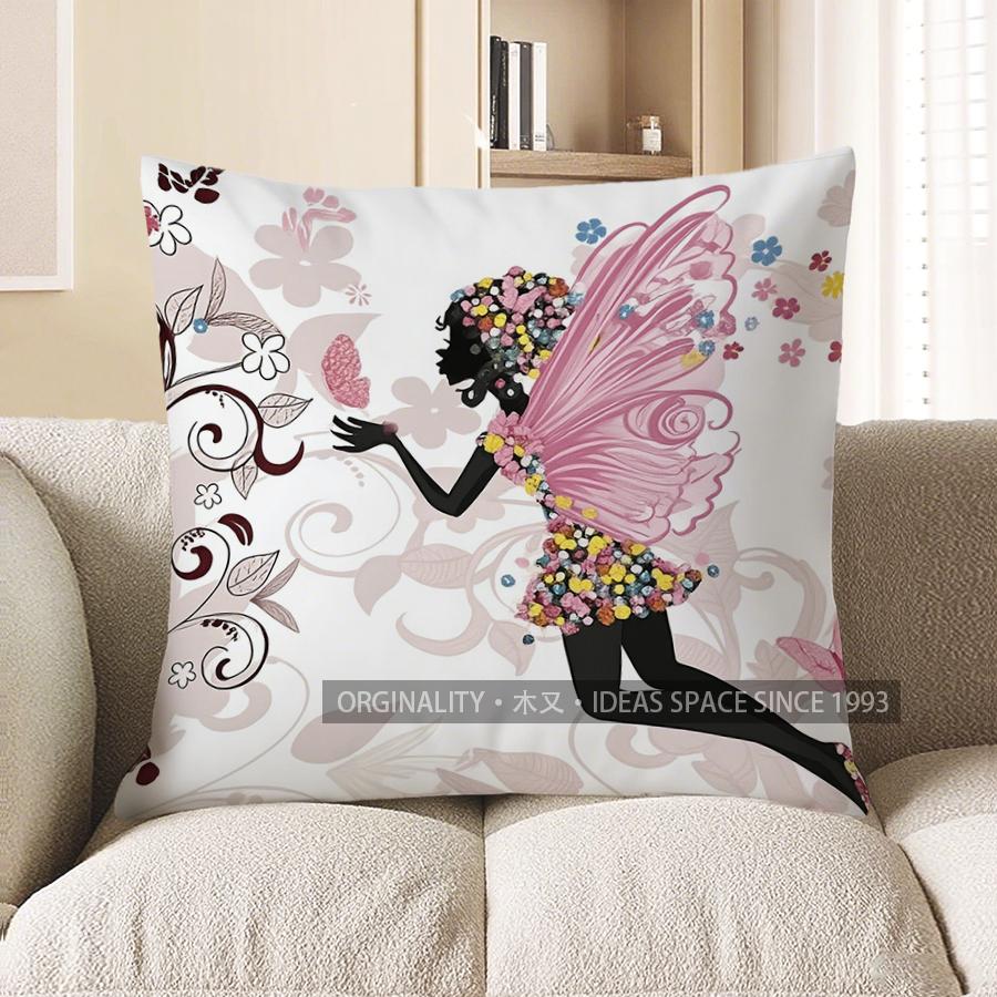 Home Decor Fairy With Flower Dress And Butterfly Pillow Cover Pattern Cushion Cover Suitable For Sofa Bedroom Car Pillow Cover