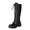 Vintage Thick Heel Platform Knight Boots Women's Thin Brown Tall Tube But Knee Long Boots Slim Large Size 34-44