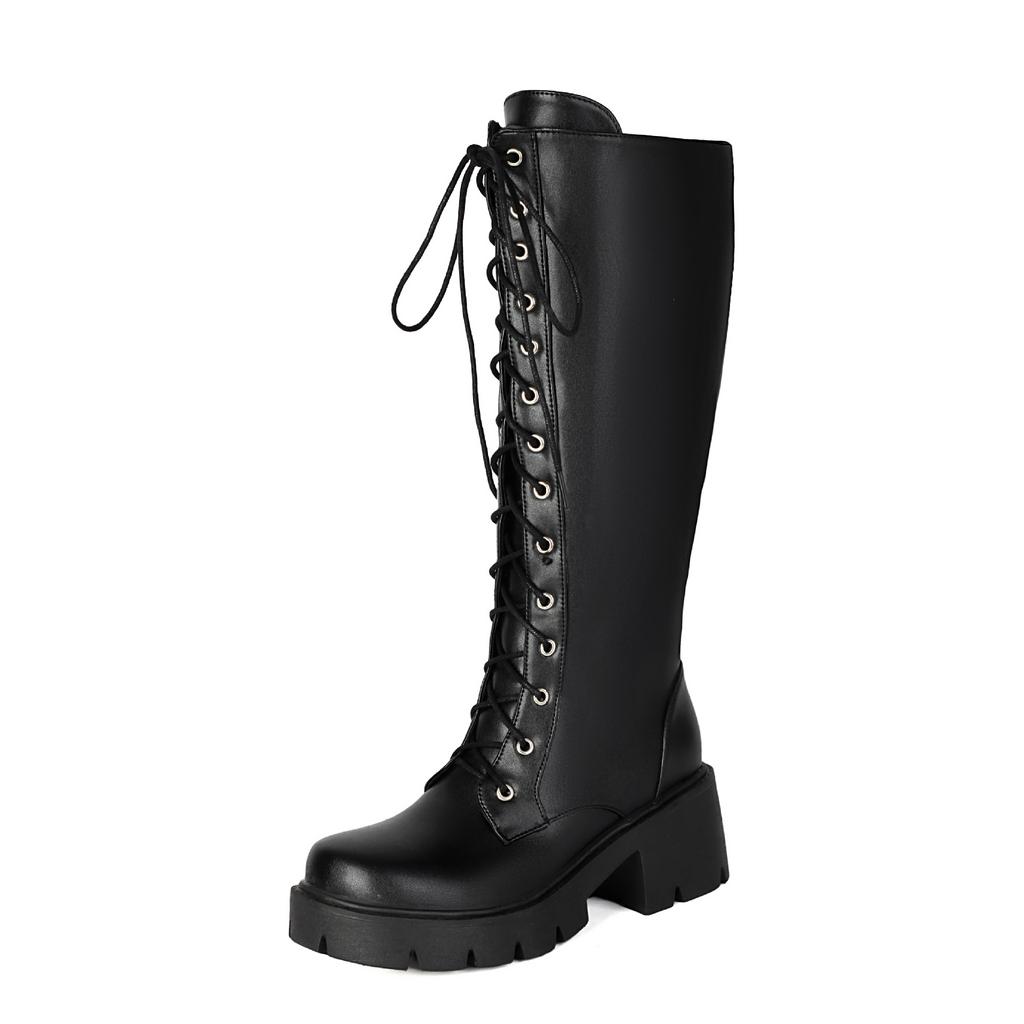 Vintage Thick Heel Platform Knight Boots Women's Thin Brown Tall Tube But Knee Long Boots Slim Large Size 34-44