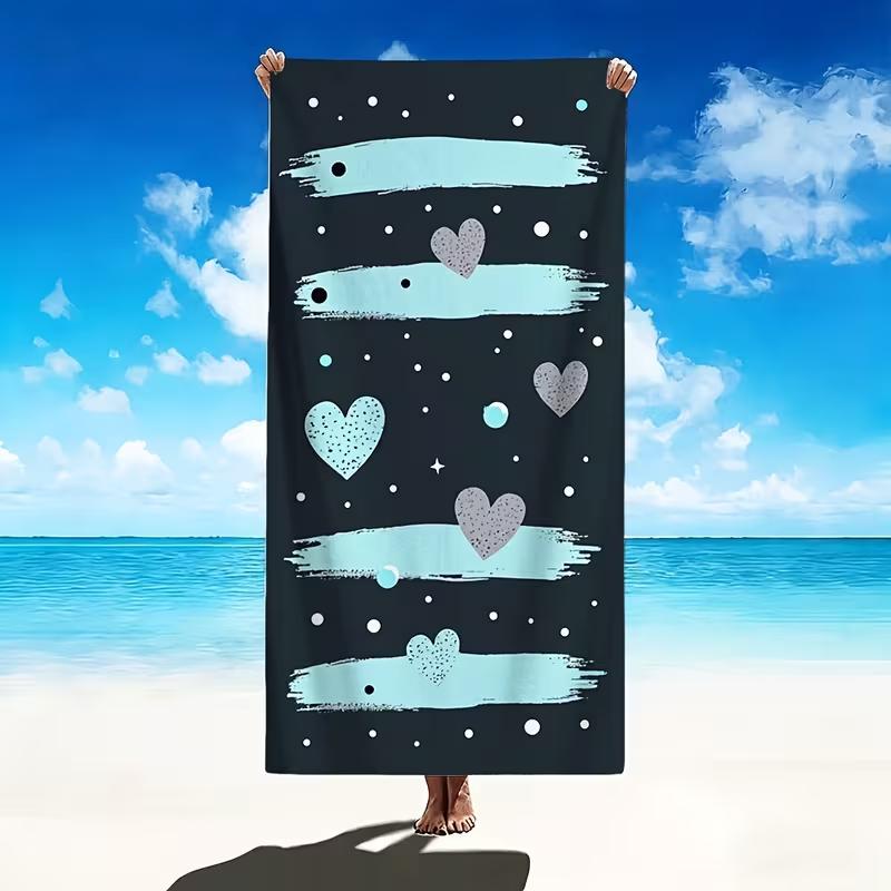 Cute Pink Planet Heart Print Beach Towel Checkered Border Quick Dry Soft Absorbent Sand Free Towel for Girls Summer Pool Travel