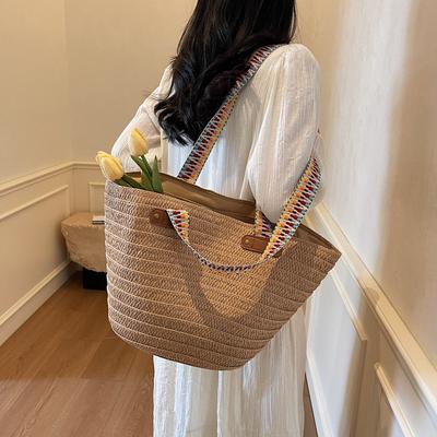 Woven Straw Bag Women's Large Capacity New Spring and Summer Leisure Shoulder Tote Bag Resort Wind Beach Bag