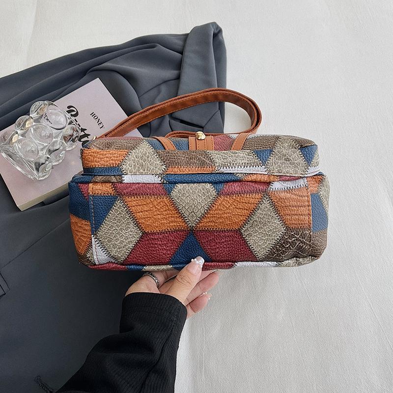 Middle-Aged Mother Bag Stitching Color Block Crossbody Bag Women Retro Multi-Compartment Large Capacity Shoulder Bag