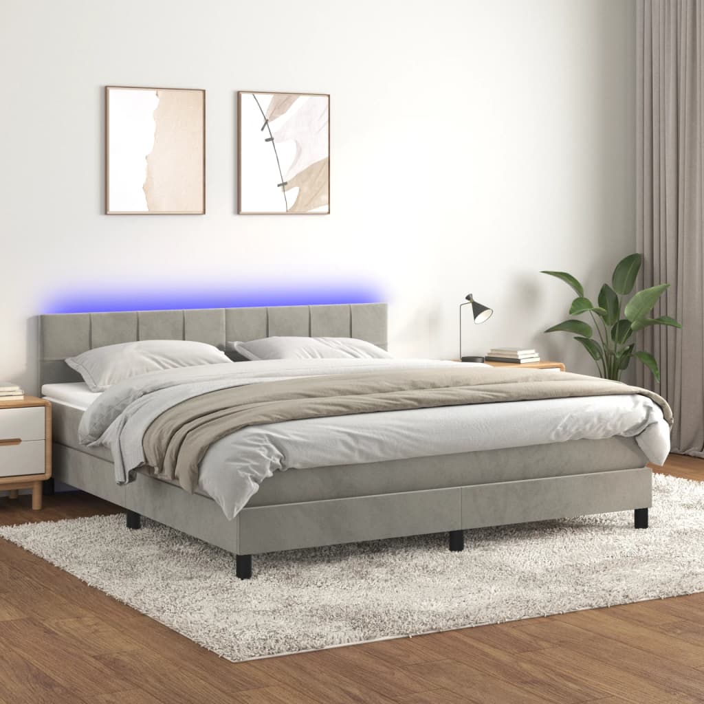 Vidaxl Kontinentalbett Mit Matratze Und LED, Grau 160X200Cm, Samt