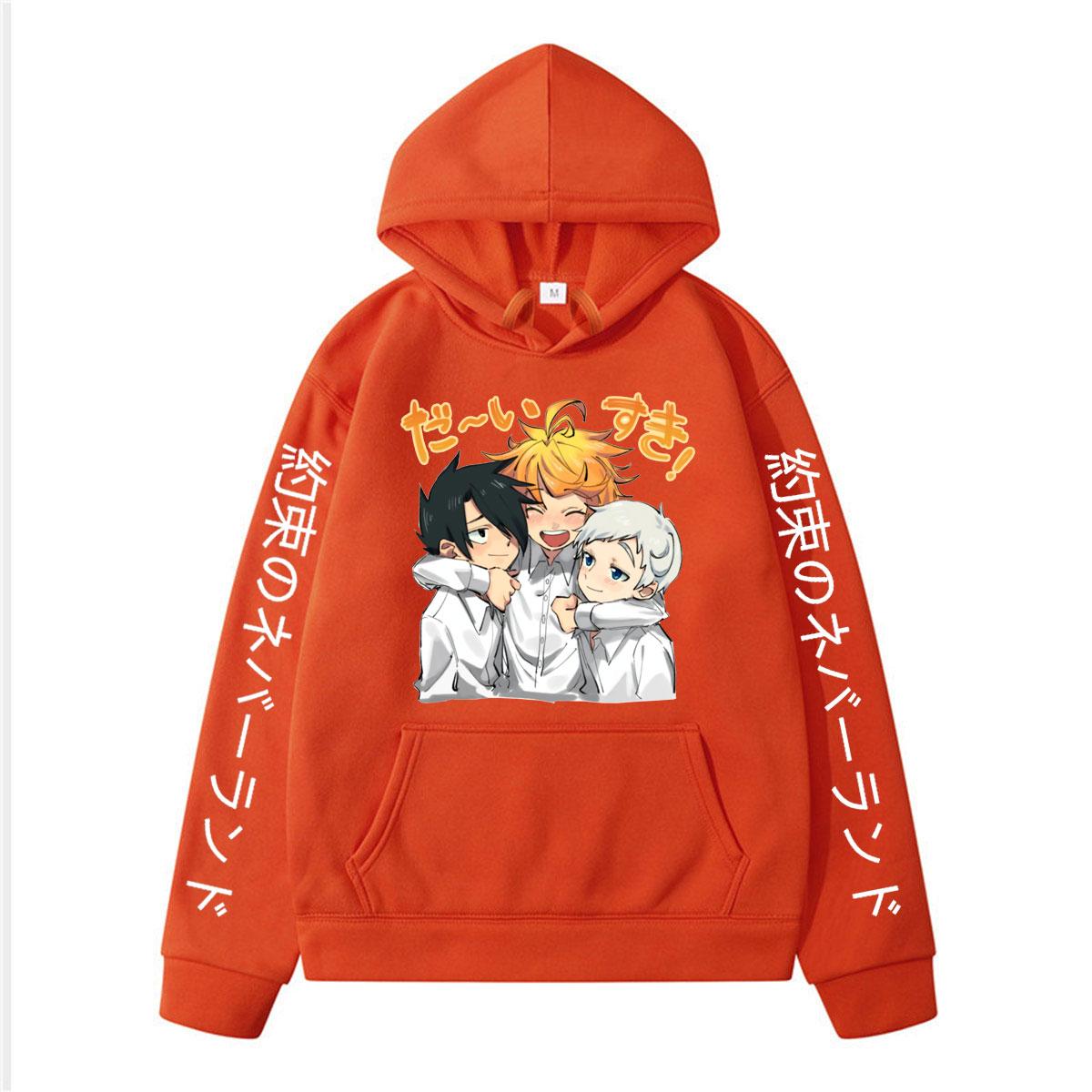 

Толстовки с капюшоном «Обещанный Неверленд», мужская толстовка в стиле Харадзюку, популярное японское аниме, Эмма Норман Рэй, уличная одежда с капюшоном и мужским рисунком 4XL оранжевый