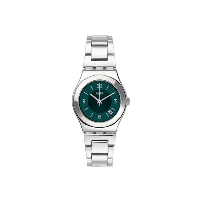 Swatch Irony Series Quartz Movement Middle Steel Watch Green Dial Women watches YLS468G Silver Strap