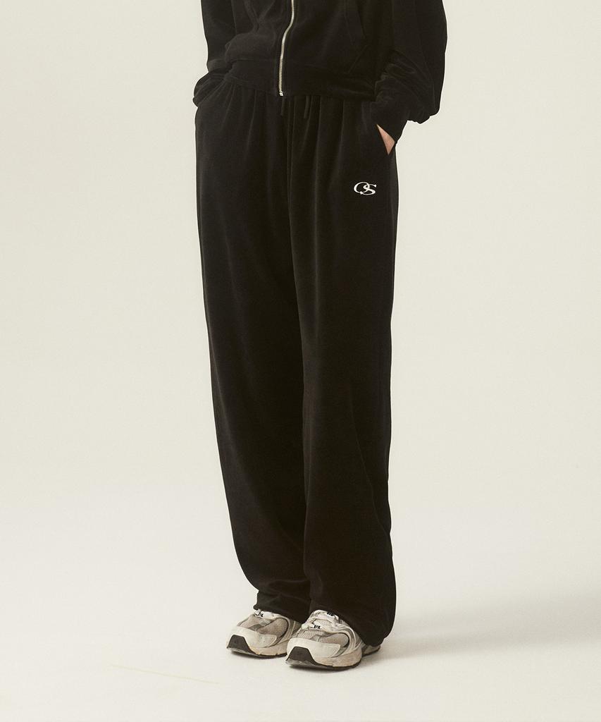 ODDSTUDIO Os Logo Velour 2-Way String Wide Pants - Black