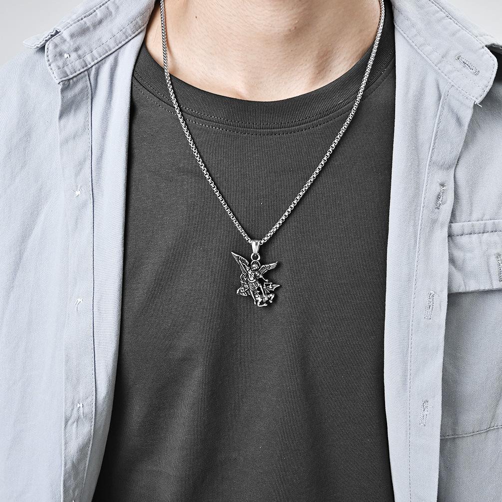 2026 Vintage St. Michael's Archangel Necklace Niche Personality Hipster Wear Accessories