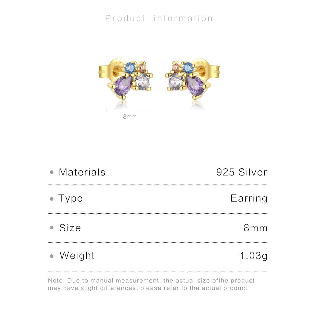 ANDYWEN 925 Sterling Silver Gold Colorful Zircon Butterfly Stud Earring Clips Women Fine Jewelry Party Piercing Luxury Jewels