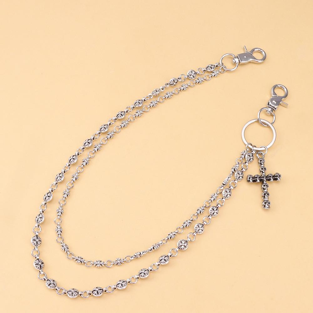 

Cross Pattern Chain Waist Belt With Skull Pendant For Street Style Men Women