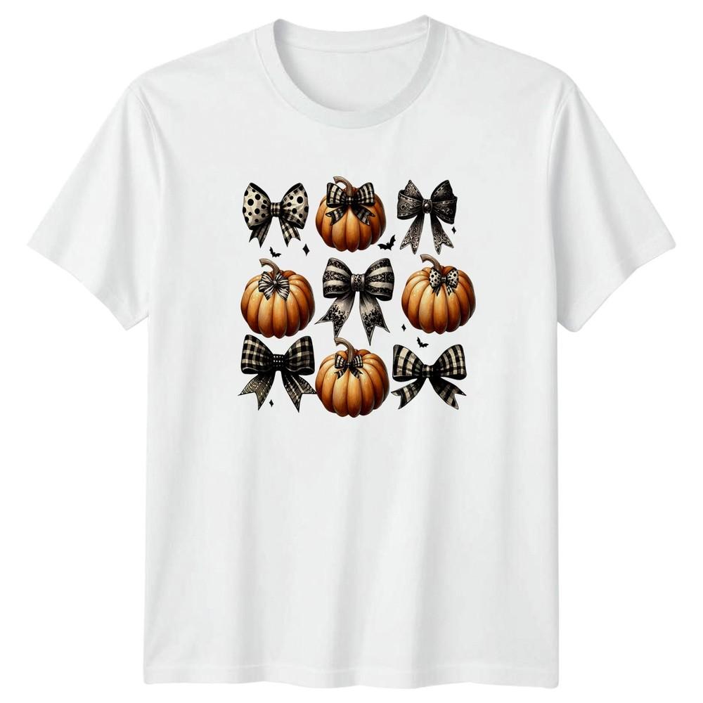 Coquette Halloween Bows Orange Pumpkins Unisexs TShirt Halloween Gift For Her S