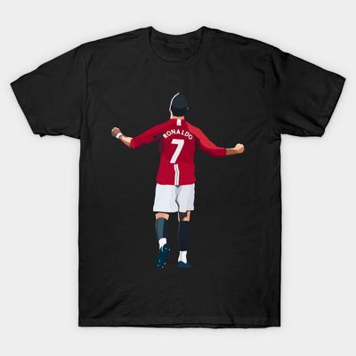 Men Black Print T-shirt Legend Cristiano Ronaldo No-Cut Transfer Paper Print Cotton Tshirt