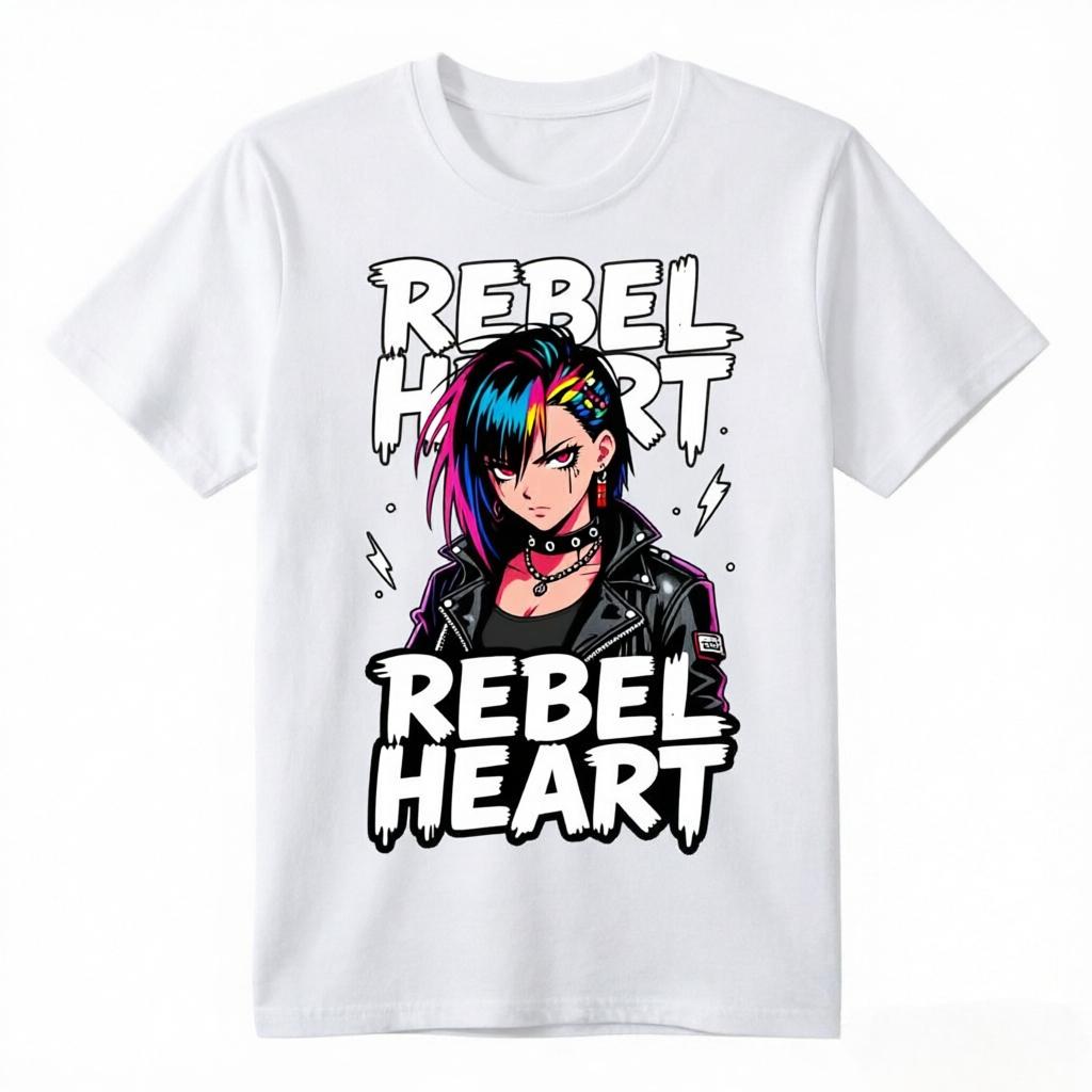 Rebel Heart Punk Anime Girl Print TShirt Unisex Unisex Casual Cotton Tee Summer Short Sleeve Gothic Unisexga Graphic Streetwear Tops