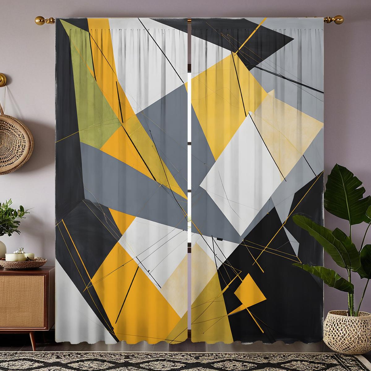 

2 шт. HD цифровой желтый галстук модные золотые шторы украшение дома стиль украшение гостиной спальня штанга занавес E W52H63inchW132H160cm