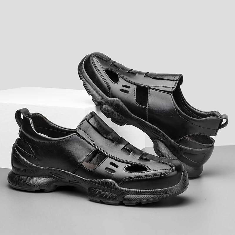 Fashion Genuine Leather Men Summer Casual Shoes Fashion Sandals Breathable Outdoor Sandalias Man Anti-collision Toe Beach Shoes Sneakers